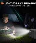 256Wh LiFePO4 Portable Power Station with LED light outdoors near camping tent
