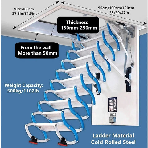 Smooth As Butter Electric Attic Pull Down Ladder Featuring Ace Smart Remote Telescopic Loft Stairs dimensions and features overview.