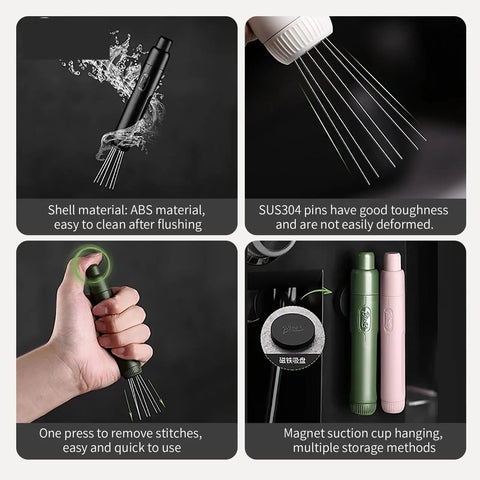 Dope Pink Magnetic Telescopic Coffee Distribution Needle And Rock Solid Stainless Steel Espresso Grounds Leveler For Zero Clumping And Effortless Daily Grind Vibes, different angles and materials.