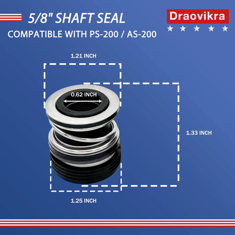 PS-200 AS-200 5/8 Inch Shaft Seal Kit For Aqua-Flo XP2 Pool Pump Replacement, black and silver seal with size markings
