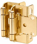 Close-up view of 50 Pack Half Inch Overlay Brushed Gold Cabinet Hinges For Face Frame Cabinets, Budget Friendly Soft Close Semi Concealed Partial Wrap, 25 Pairs With Screws And Quiet Bumpers