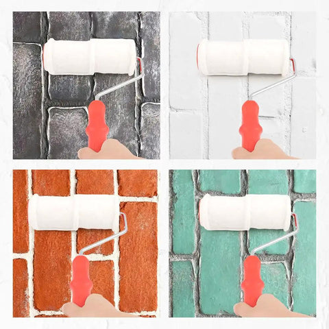 8 Inch Brick Pattern Embossing Paint Roller For Wall Decor DIY Easy Home Art Rubber Handle Embossing Cylinder For Creating Realistic Brick Wall Texture With Smooth Paint Finish used on various colored walls
