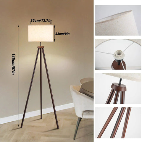 Cordless Battery Powered Floor Lamp With Remote Control Dimmable Tripod Lamp With Three Color Temperature LED Linen Fabric Shade
