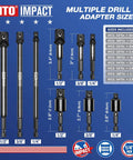 9 Piece Impact Drill Socket Adapter Set With Universal Joint Adapters 1/4 Inch Hex Shank Wrench Adapters Drives 1/4 3/8 1/2 Inch For Automotive And DIY Extend Reach 2.6 To 6 Inches CR-V Steel