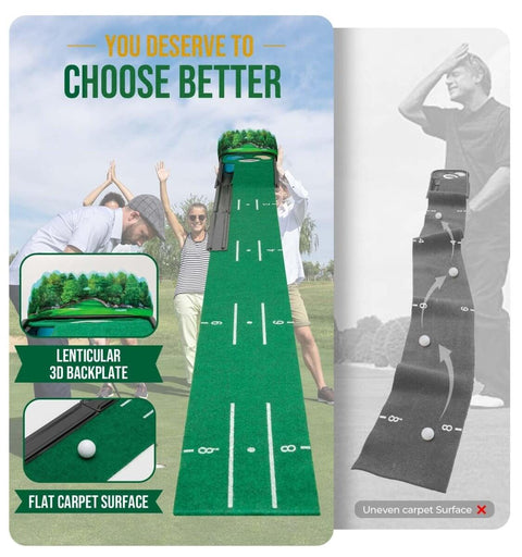 Indoor Golf Putting Mat For Real Green Speed And Wrinkle Free Surface 8 Foot Practice Putting Mat With Lenticular 3D Backplate