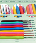 Colorful ergonomic crochet hooks from Beginner Crochet Kit With Yarn And Tools Learn To Crochet Set Includes Ergonomic Hooks And A Dope Range Of Accessories For Adults And Kids Portable Green Leaves Bag Totally Beginner Friendly For Craft Lovers