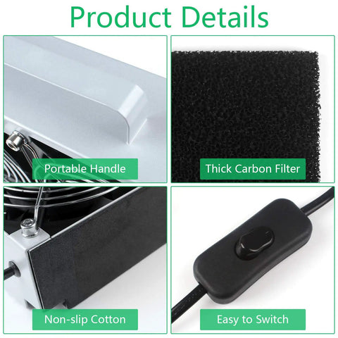 Detailed view of Solder Smoke Absorber Fume Extractor For DIY Soldering And 3D Printing, 60W High Suction Soldering Fan with handle, filter, and switch