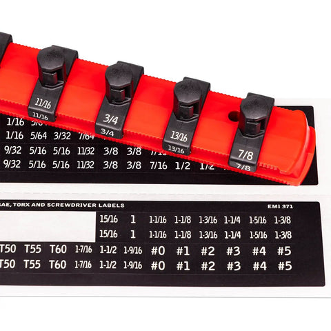 Pro Grade Hi Viz Socket Boss 3 Pack Organizer Set with size labels detail, push button release, twist lock clips visible
