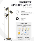 Dope Gold Tree Floor Lamp With Three Adjustable Rotating Lights, Industrial Tall Pole Metal Standing Lamp With Three LED Bulbs.