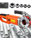 Rig Ready Heavy Duty Electric Pipe Threader With All Copper Motor, Portable Handheld Power Kit, threading tool shown with die heads.