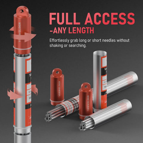 Red Tip One Eighth Inch TIG Tungsten Electrode Seven Inch Length WT20 EWTh2 10 Pack in sealed tube packaging
