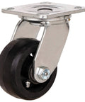 4x2 Inch Swivel Caster With Rubber On Cast Iron Wheel And Roller Bearing, Includes 4x4-1/2 Mounting Plate, Zinc Plated