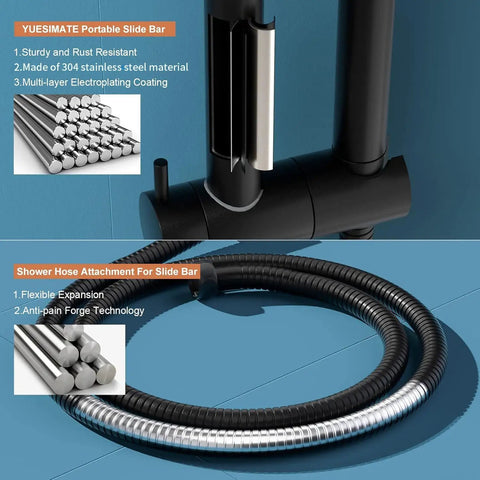 Round Hand Held Shower Head With 28 Inch Slide Bar Matte Black Shower Slide Bar Kit Featuring 304 Stainless Steel Bar and 59 Inch Hose