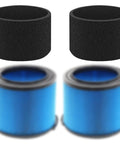 VF3500 Filter Replacement Kit For 3 To 4.5 Gallon Wet Dry Shop Vacuums Includes VF3500 Filters And 26643 Foam Filter Sleeves Replaces WD4050 WD3050 WD4080 WD4522 4000RV 4500RV WD4070, showing two black foam sleeves and two blue pleated filters.