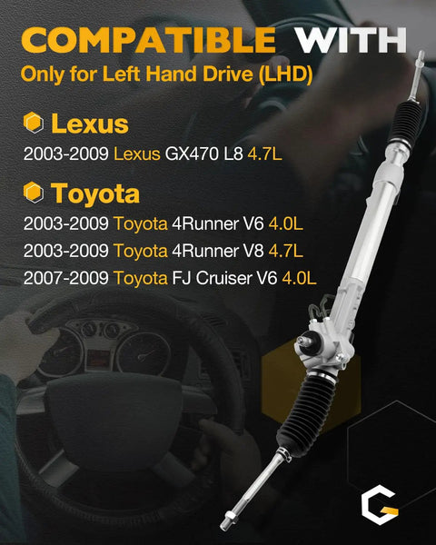 Left Hand Drive Hydraulic Power Steering Rack And Pinion For Toyota 4Runner GX470 FJ Cruiser 2003 2009 4.0L 4.7L V6 V8 SUV Beefy OE Replacement Rack And Pinion Steering System