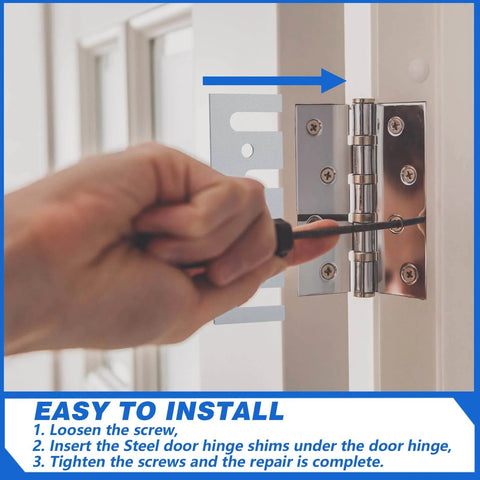 Installing Stainless Steel 16 Gauge Door Hinge Shims 4-1/2 In By 1-5/8 In Hinge Spacer With Coated Finish, 10 Pack Bulk