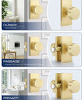 Two Pack Brushed Gold Dummy Door Knobs For Interior Doors Non Functional Decorative Handles For Closets And Pantries Single Side Install Zinc Alloy Build For Easy Push Pull Access, brushed gold finish