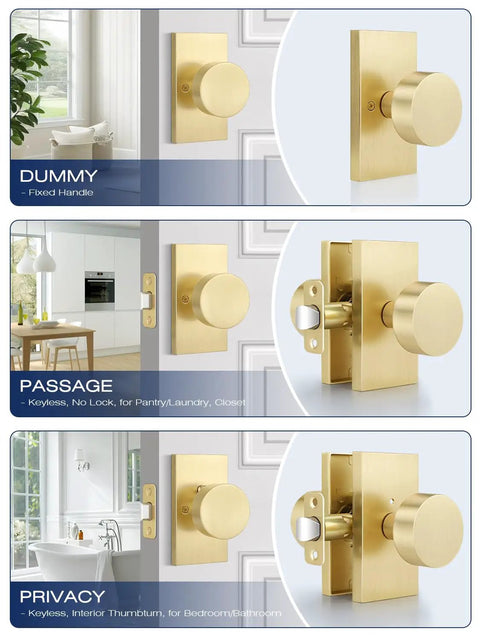 Two Pack Brushed Gold Dummy Door Knobs For Interior Doors Non Functional Decorative Handles For Closets And Pantries Single Side Install Zinc Alloy Build For Easy Push Pull Access, brushed gold finish