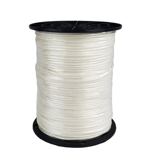 Heavy Duty One Eighth Inch Nylon Rope Solid Braid Utility Rope On A 1000 Foot Spool Dyeable Industrial Cord on black spool