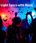 Party scene with Portable RGB LED Flood Lights Set With IP66 Waterproof Build 3600LM Output 400W Equivalent Smart App Remote, music sync.