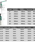 Thinking Process: hydraulic gear puller set, 20T model, forged steel claws, with size chart and dimensions