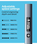 Engraving Pen for Metal, Wood, Glass, Plastic, and All Materials With 31 Pro Grade Bits, Bright LED Light, and 20,000 RPM speed settings.