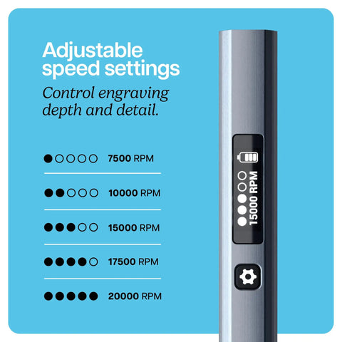 Engraving Pen for Metal, Wood, Glass, Plastic, and All Materials With 31 Pro Grade Bits, Bright LED Light, and 20,000 RPM speed settings.
