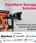 51 Inch Heavy Duty Garage Wall Organizer Rack With Adjustable Double Layer Hooks holding a drill and rake