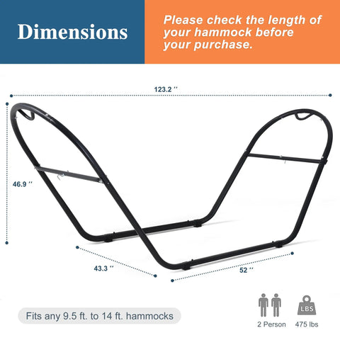 Universal Steel Outdoor Hammock Stand For All Styles Heavy Duty Weather Resistant Frame, dimensions 123.2 x 46.9 inches.