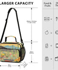 Desert Bloom Insulated Lunch Bag With Handles And Shoulder Strap For Camping And Travel Grab And Go Everyday Carry, dimensions shown