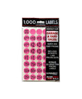 1000 count pink pre printed garage sale price stickers in package showing various labeled prices