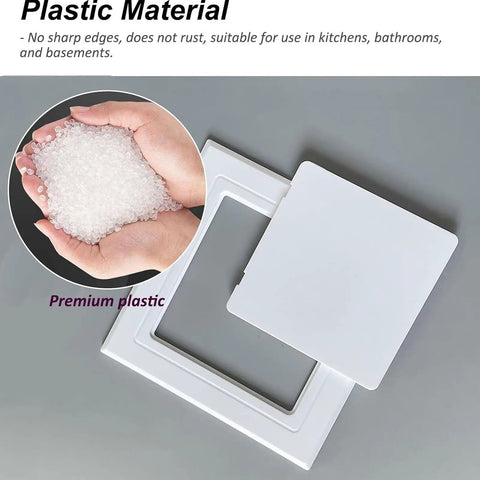 Wood Grain Self Adhesive Access Panel For Plumbing Electrical Hvac Wall Cover With Slick Snap Latch And Hassle Free No Drill Peel Stick Setup For Drywall Jobs with plastic panel and resin material.