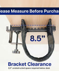 No Drill Clamp-On 36 Inch Mesh Under Desk Cable Management System showing 8.5 inch desk clearance with clamp illustration
