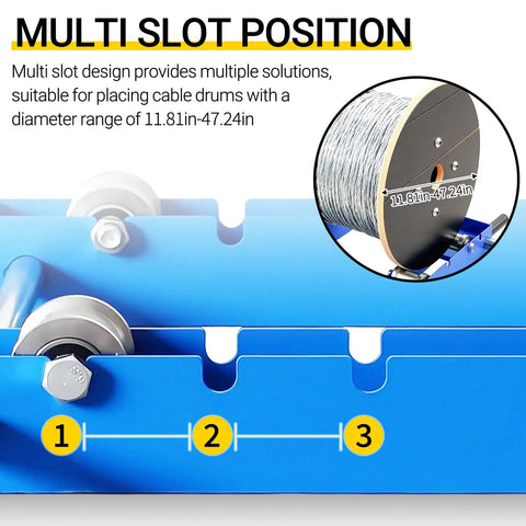 Workhorse Heavy Duty Cable Drum Roller And Wire Unwinder Dispenser For Drum Reels Up To 39.4 Inches Wide, multi-slot design