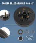 JDMSPEED trailer brake drum kit, 10in diameter x 2.25in wide, 5-on-4.5in bolt pattern with bearings and seals.