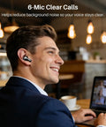 Man using Hybrid Active Noise Cancelling Wireless Earbuds With Six Microphones For Crystal Clear Calls 68 Hours Total Playtime