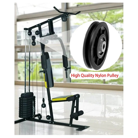 2 Pack 90mm Nylon Pulley Track Wheel with Metal Bearings for Weights and Fitness Equipment Replacement in gym setup.