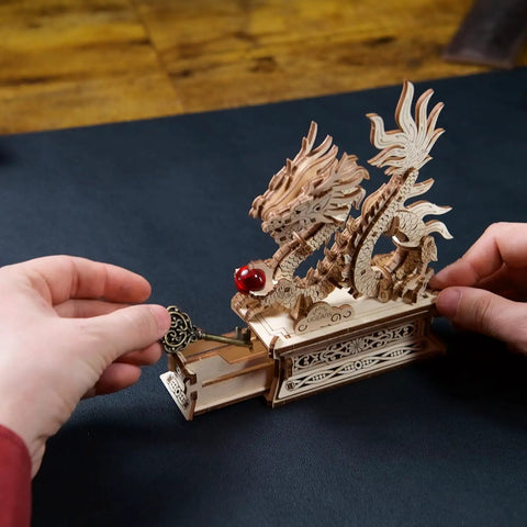 Mind Blowing Wood Dragon 3D Puzzle For Adults With Hidden Compartment Mechanical Puzzle Box DIY Model Kit being opened