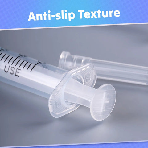 The Real Deal 3Ml Sterile Syringes With Sharp 23G 1 Inch Needles, Leak Proof Luer Lock, 100 Count Disposable Box, Heavy Duty Polypropylene For Medical And Lab Use showing anti-slip texture.