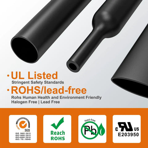 UL Listed Extra Long Heat Shrink Tubing Kit With Adhesive Lined Marine Grade Waterproof Seal with ROHS lead-free certification