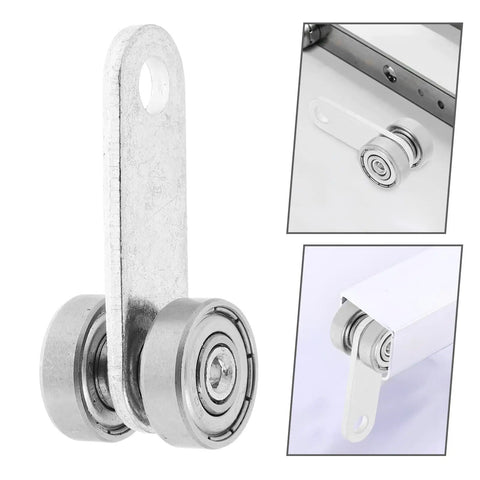 Rock Solid Double Bearing Sliding Door Pulley With Hella Smooth V Groove Wheel For Anti Sagging Barn Door Hardware, shown from side angle.