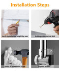Installation steps for 29.5 Inch Stainless Steel Toilet Grab Bar For Bathroom Safety And Accessibility, showing measuring, drilling, and mounting.
