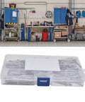 175Pcs Cotter Pin and Metal Clip Fastener Kit for Cars and Machinery Workshop with plastic storage case in garage setting.