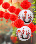 20 Piece Chinese Japanese Paper Lantern Set With 12 Inch Cherry Flower Lanterns And 7.87 Inch Red Lanterns for parties