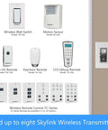 Image of components from 3 Way Wireless Wall Switch Kit No Neutral Needed With Snap On Cover Easy Install Converts Your Existing Switch To A Smart Remote For Lighting Control Anywhere In Minutes DIY Friendly, including wireless wall switch and various remotes.