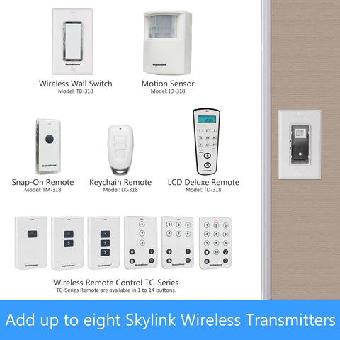 Image of components from 3 Way Wireless Wall Switch Kit No Neutral Needed With Snap On Cover Easy Install Converts Your Existing Switch To A Smart Remote For Lighting Control Anywhere In Minutes DIY Friendly, including wireless wall switch and various remotes.