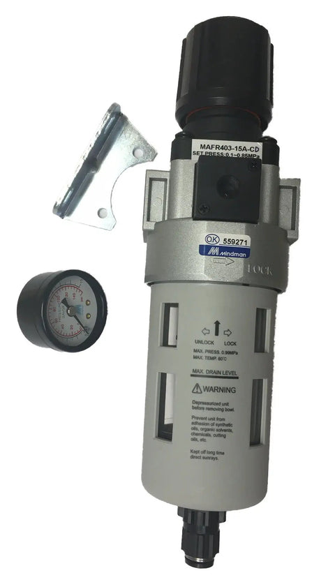 Heavy Duty Pneumatic Air Filter Regulator With Auto Drain And 40 Micron Element, 1/2 Inch Npt Fittings, Includes Pressure Gauge And Bracket, Built Like A Tank For Easy Plug And Play