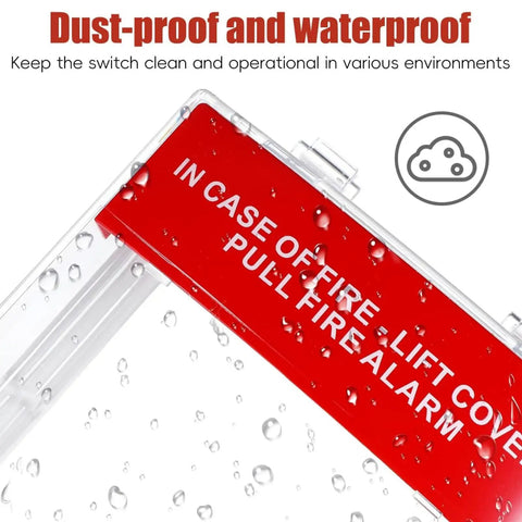 Straight Up Tough Fire Alarm Pull Station Cover with a clear, waterproof design and red warning label, ideal for protection.