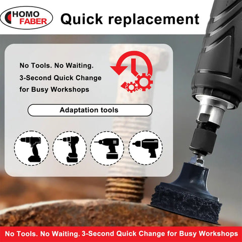 Slick Swap Roll Lock Disc Adapter 2 Inch Backing Pad Holder With Universal Quarter Inch Shank showing quick change tool feature.