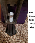 Steel Stem Bed Frame Feet Replacement Set Of 4 With Plastic Inserts to Stop Sliding and Replace Wheels, installed view